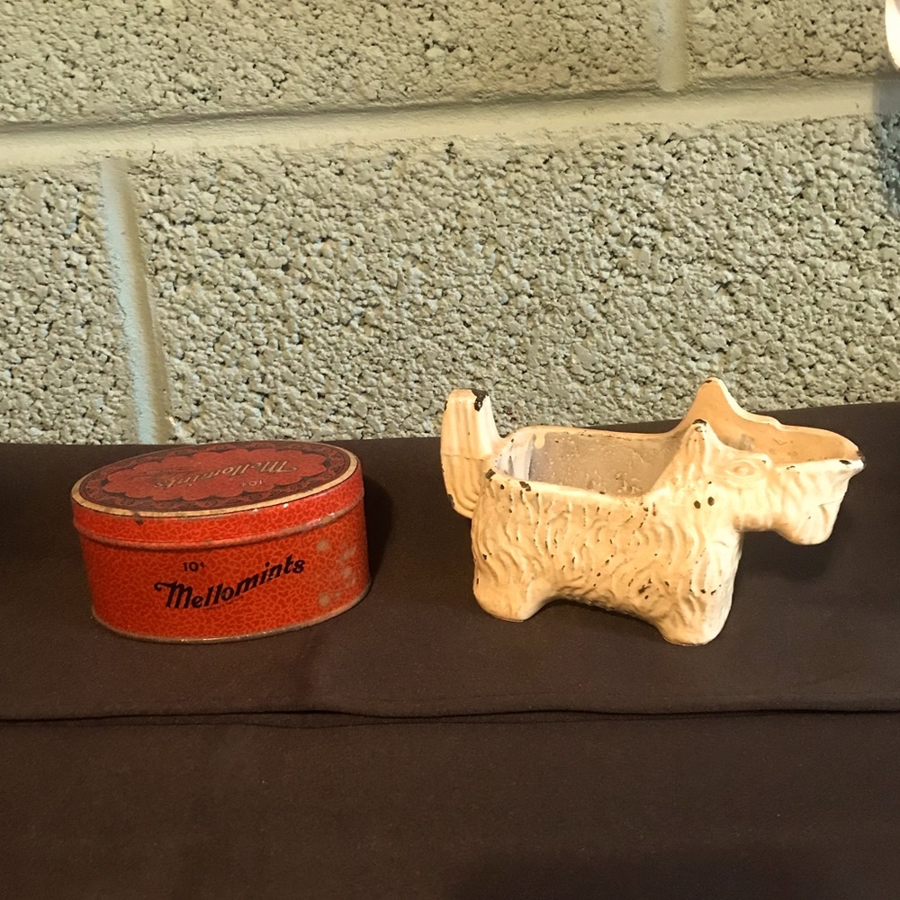 Vintage tin and Scotty dog dish